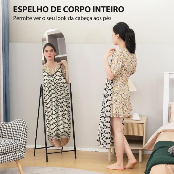 Espelho de Pé Arqueado 160x40 cm Espelho de Corpo Inteiro sem Moldura com Suporte de Metal Preto