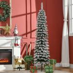 Árvore de Natal Estreita Nevada 180 cm com 395 Ramos e Suporte Metálico Dobrável para Sala de Estar, Interior, Verde