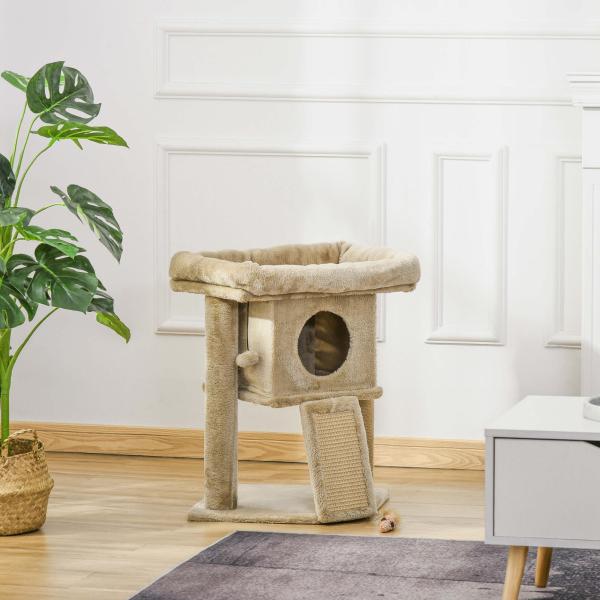Árvore Arranhador para Gatos Pequenos Arranhador para Gatos com Poste de Juta Rampa Caverna e Bola Suspensa 40x40x57 cm Areia