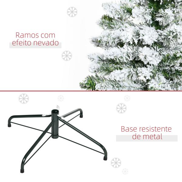 Árvore de Natal Artificial 120 cm com Neve Ignífugo com 200 Ramos Folhas de PVC Abertura Automática Base Dobrável Verde