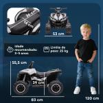 Quadriciclo Elétrico para Crianças de 3 - 5 Anos Veículo Eléctrico a Bateria 12V com 2 Motores 83x53x55,5cm Branco