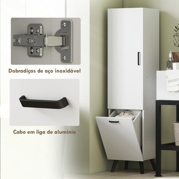 Coluna Casa de Banho Armário Alto Casa de Banho Estreito com 2 Portas e Prateleiras Móvel 35x31,5x144 cm Branco