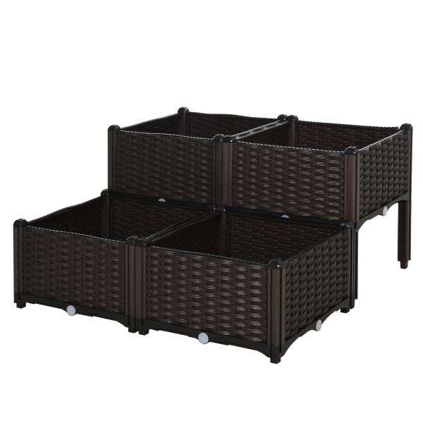 Conjunto de 4 Floreiras Quadradas Floreiras para Flores e Vegetais com Orifícios de Drenagem e Pés Altos 80x40x26 - 44 cm Marrom