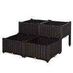 Conjunto de 4 Floreiras Quadradas Floreiras para Flores e Vegetais com Orifícios de Drenagem e Pés Altos 80x40x26 - 44 cm Marrom