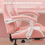 Cadeira Gaming com Orelhas Cadeira Gamer Reclinável com Altura Ajustável e Suporte Lombar 65x62x116 - 124 cm Rosa e Branco