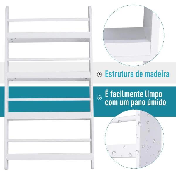 Estante de Parede para Livros com 4 Prateleiras Estante de Livros para Escritório Dormitório Entrada Carga Máxima 30 kg 56x12x113 cm Branco