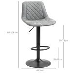 Conjunto de Bancos de Bar Estofados em PU Bancos Altos de Sala de Jantar com Altura Ajustável 46,5x51x86 - 106 cm Cinzento