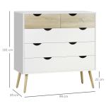 Cómoda com 5 Gavetas Cómoda de Quarto com Pés de Madeira Estilo Nórdico 99x39x101 cm Branco e Carvalho