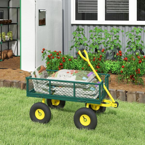 Carrinho de Jardim em Aço com Capacidade 200 kg e Laterais Removíveis 104x54x51 cm Verde e Amarelo