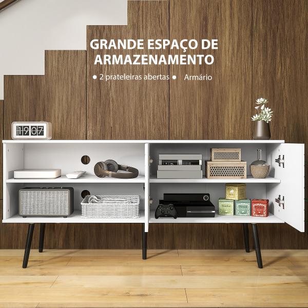 Móvel de TV para Televisores de até 65 Polegadas com 2 Prateleiras Abertas 1 Armário com Portas 145x38x65 cm Branco