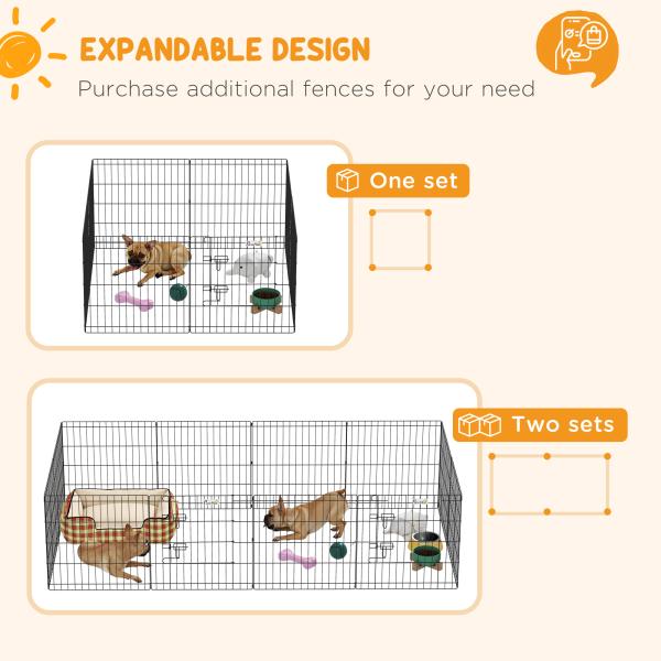 Parque para Cães 8 Painéis 61x61cm Dobráveis Gaiola Metálica para Animais de Estimação com Porta e Dupla Fechadura Preto