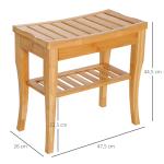 Banco para Casa de Banho de Bambu com Prateleira de Arrumação Antiderrapante Impermeável e Resistente 47,5x26x44,5 cm Madeira