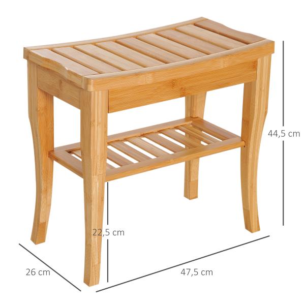 Banco para Casa de Banho de Bambu com Prateleira de Arrumação Antiderrapante Impermeável e Resistente 47,5x26x44,5 cm Madeira
