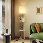 Candeeiro de Pé com Prateleiras 3 Temperaturas de Cor Controlo Remoto e Casquilho E27 Ø29x158 cm Branco