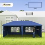Tenda Dobrável 6x3 m Pop - up com 4 Laterais Desmontáveis Tenda de Jardim com 2 Janelas Visíveis Saco de Transporte Azul