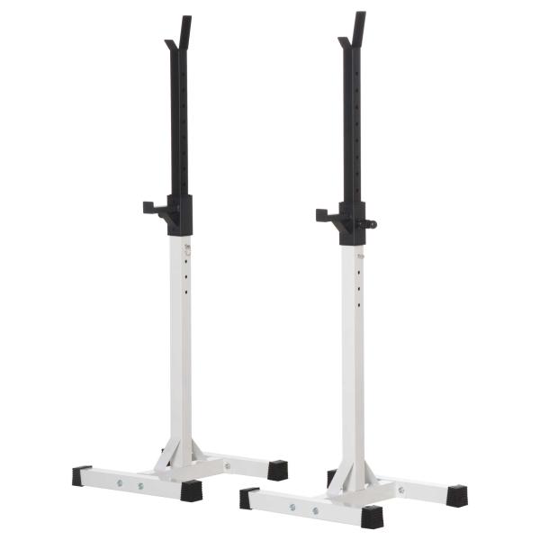Suporte para Barra de Pesos Ajustável Estante de Aço para Levantamento de Pesos Carga Máx. 150kg Treinamento em Academia Casa 52x48x105 - 160cm Branco e Preto