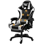 Cadeira Gaming 813 c/ Massagem 7 Pontos e Apoio p/ Pés (Preto/Branco)