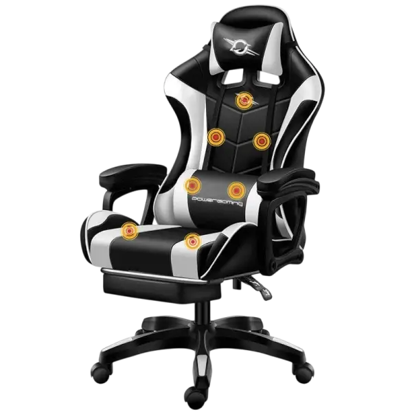 Cadeira Gaming 813 c/ Massagem 7 Pontos e Apoio p/ Pés (Preto/Branco)