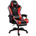 Cadeira Gaming 813 LED RGB c/ Apoio p/ Pés (Preto/Vermelho)