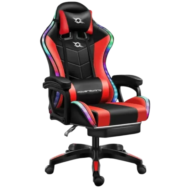 Cadeira Gaming 813 LED RGB c/ Apoio p/ Pés (Preto/Vermelho)