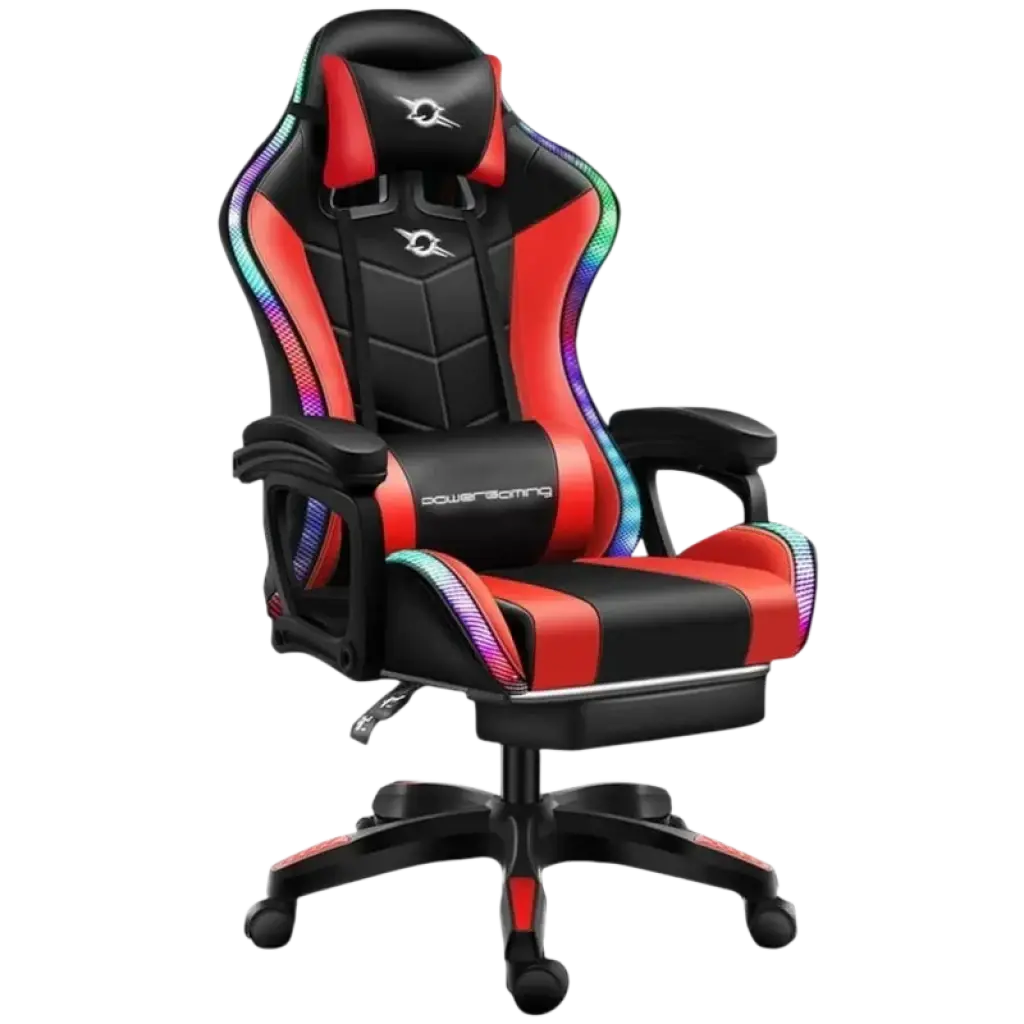 Cadeira Gaming 813 LED RGB c/ Apoio p/ Pés (Preto/Vermelho)