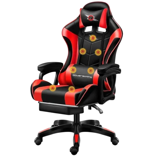 Cadeira Gaming 813 c/ Massagem 7 Pontos e Apoio p/ Pés (Preto/Vermelho)