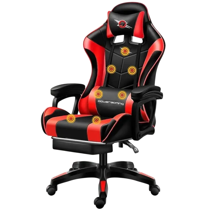 Cadeira Gaming 813 c/ Massagem 7 Pontos e Apoio p/ Pés (Preto/Vermelho)