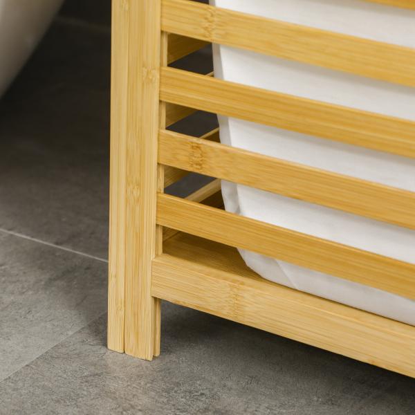Cesto de Roupa de Bambu Cesto Roupa Suja Capacidade 55L com Bolsa Amovível Forma Retangular 50x36x60 cm Madeira