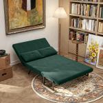 Sofá Cama Sofá Convertível em Cama de 2 Lugares Dobrável com Encosto Ajustável em 5 Níveis e 2 Almofadas 102x73x81 cm Verde