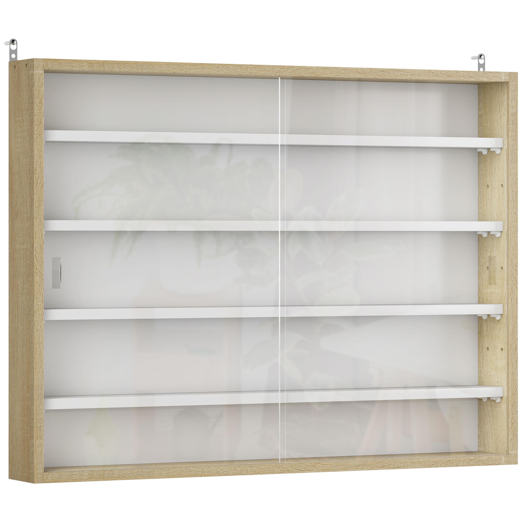 Vitrine de Parede de Madeira com Prateleiras Ajustáveis e 2 Portas Corredeiras de Vidro para Coleções Perfumes 80x9,5x60 cm Madeira e Branco