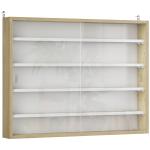 Vitrine de Parede de Madeira com Prateleiras Ajustáveis e 2 Portas Corredeiras de Vidro para Coleções Perfumes 80x9,5x60 cm Madeira e Branco