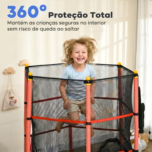 Trampolim para Crianças com Rede de Segurança e Estrutura de Aço para Interiores e Exteriores Carga 50 kg Ø163x190 cm Vermelho