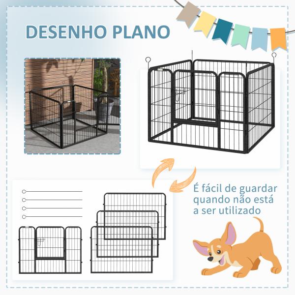 Parque para Cães com 4 Painéis Dobrável 82x82x60 cm com Porta e Fechadura para Exterior e Interior Cinza Escuro