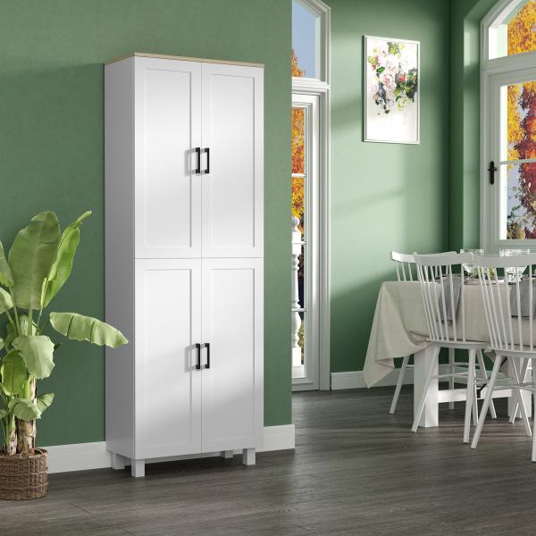 Armário de Cozinha com 4 Portas e Prateleiras Ajustáveis Anti - Tombo 60x30x170,5 cm Branco