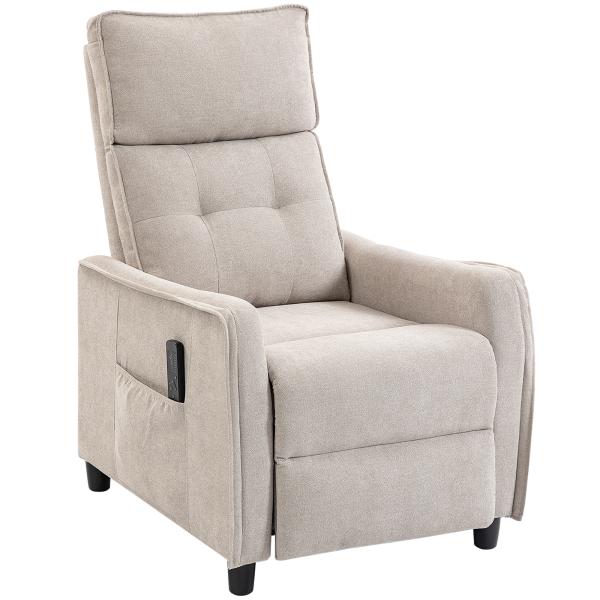 Poltrona de Massagem Reclinável com Apoio para Pés 2 Zonas de Massagem Assento com Molas Bolsos Estofamento em Linho Creme