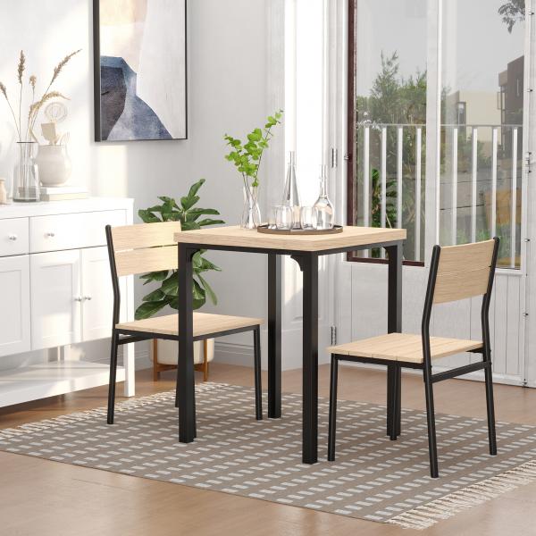 Conjunto de Mesa e 2 Cadeiras de Jantar, 3 Peças, para 2 Pessoas, 120 kg, Madeira Natural
