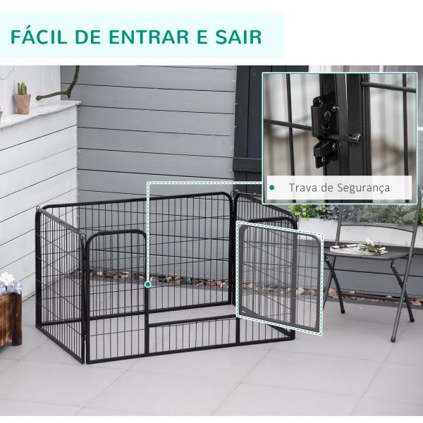Parque para Animais de Estimação Retangular Gaiola para Cães 4 Paineis de Metal com Porta e Dupla Fechadura Cerca de Treinamento 129x84x70cm Preto