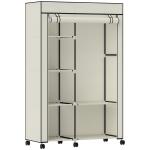 Roupeiro de Tecido Dobrável com 6 Prateleiras 1 Barra de Pendurar e Rodas para Dormitório Vestidor 103x43x162,5 cm Creme