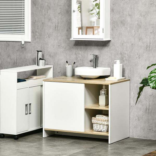 Móvel para Lavatório Pousar Móvel Casa de Banho Moderno com Prateleiras Abertas e Armário 77x45x60 cm Branco e