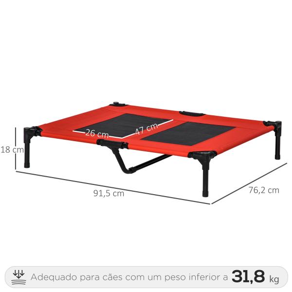 Cama Elevada para Cães Cama de Animais de Estimação com Malha Transpirável e Tecido Oxford para Exterior Interior Ar Livre Jardim Terraço 91,5x76,2x18cm Vermelho