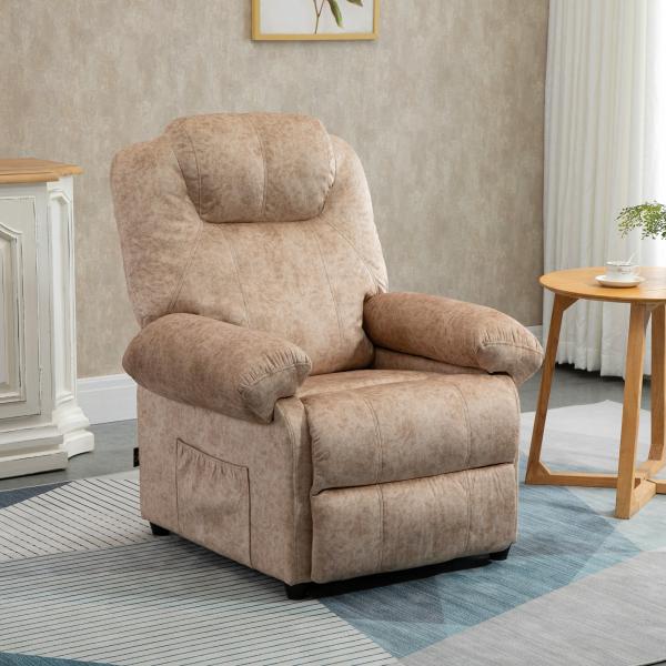 Poltrona Relax Reclinável com Apoio para os Pés Retrátil Encosto Alto Bolso Lateral Acolchoado Grosso 88x91x108 cm Bege
