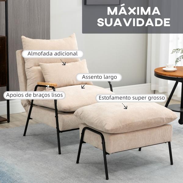 Poltrona Relax com Apoio para os Pés Poltrona Reclinável com Encosto Ajustável Estofada em Veludo 68x91,5x88 cm Bege