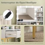 Toucador de Maquilhagem com Luz e Banco Mesa de Maquilhagem com 2 Gavetas e Prateleiras Estilo Moderno para Quarto Branco