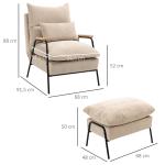 Poltrona Relax com Apoio para os Pés Poltrona Reclinável com Encosto Ajustável Estofada em Veludo 68x91,5x88 cm Bege