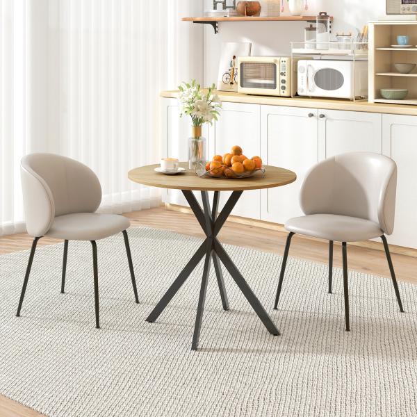 Mesa de Jantar Redonda para 2 - 4 Pessoas com Pernas Cruzadas em Aço Ø80x75 cm, Carvalho Branco