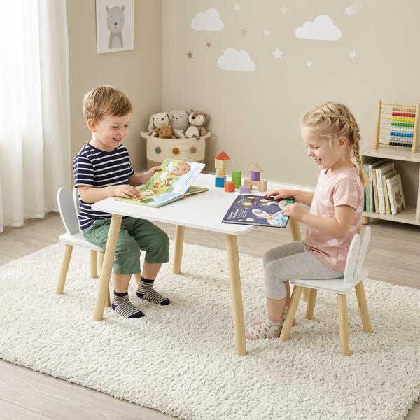 Mesa Infantil com Encosto de Cadeiras com Orelhas de Coelho Mesa Infantil para Sala de Jogos de Berçário Branca