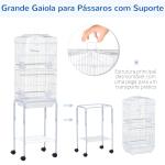 Gaiola para Passáros com Suporte com 4 Rodas Portas 4 Comedouros 3 Poleiros e Bandeja Removível 46,5x36x157cm Branco