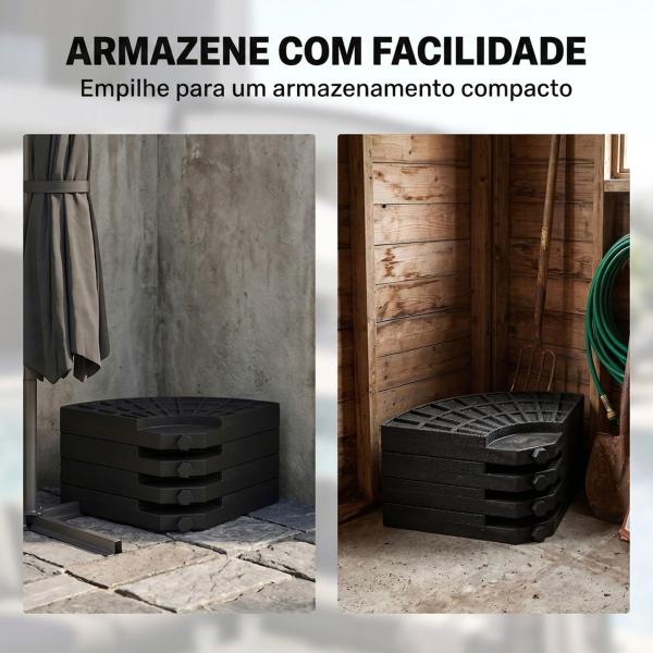 Conjunto de Pesos para Base de Chapéu de Sol de 4 Peças Preenchível com 52 Litros de Água 60 kg de Areia ou 70 kg Ambos Preto
