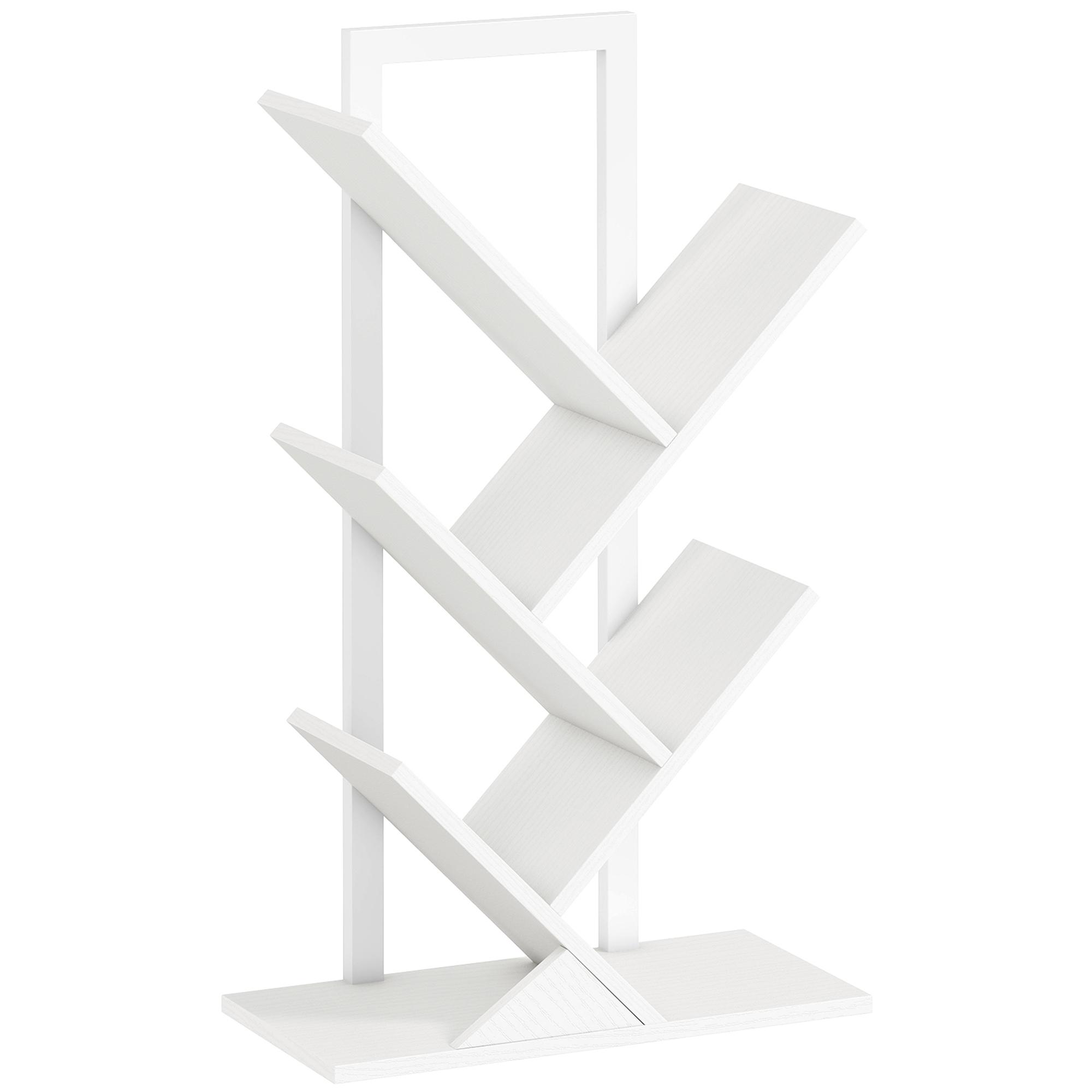 Estante em Forma de Árvore de 5 Níveis Estante de Livros com 5 Prateleiras e Estrutura de Aço 50x24x82 cm Branco