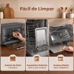 Mini Forno Elétrico 9 L de Bancada 750 W com Temperatura Ajustável e Temporizador, 35x24,6x20 cm, Cinzento